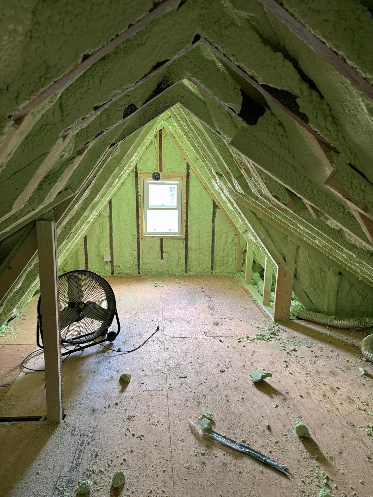 Spray insulation in a roof assembly