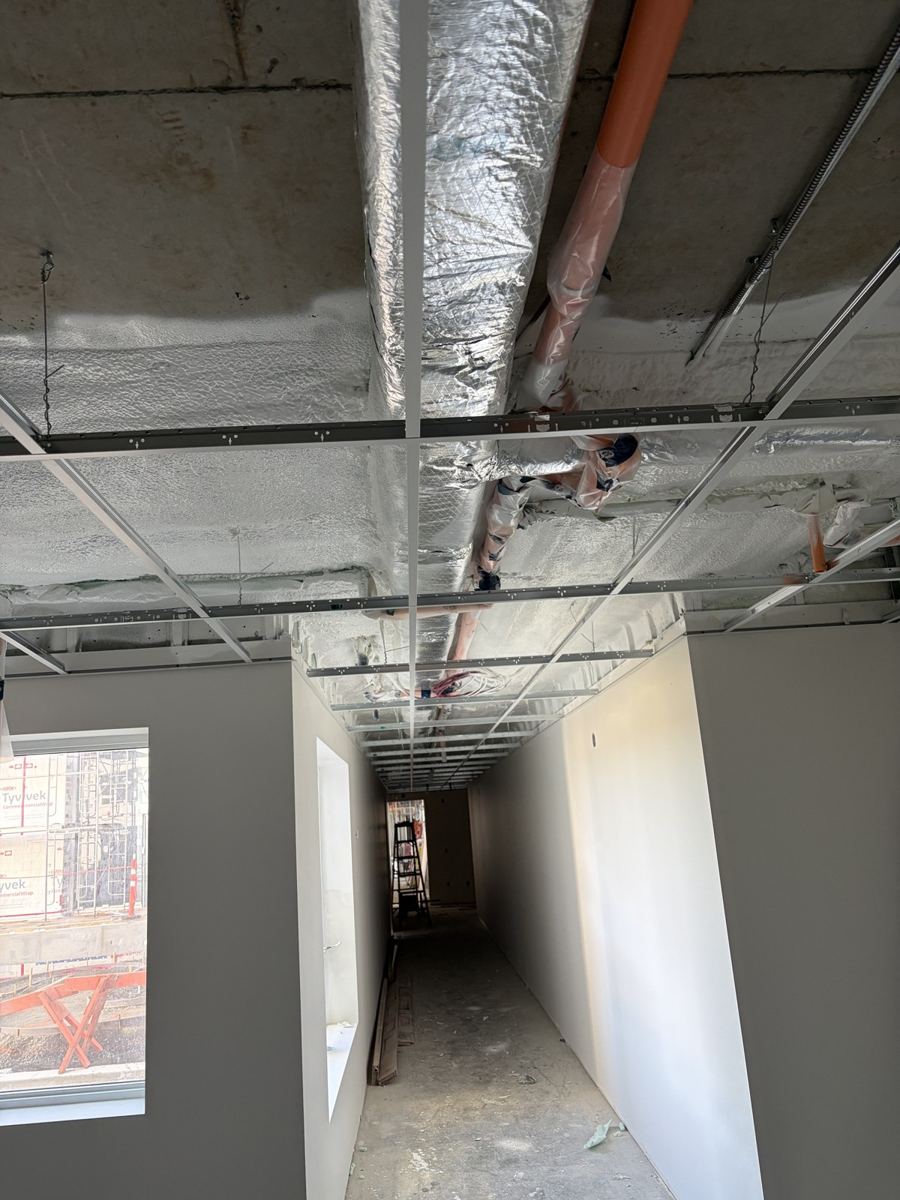 Overhead surfaces and building services at the Ocean View project in Nanaimo